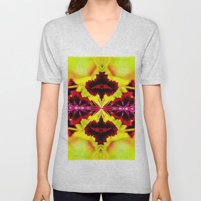 Yellow and Red in Kaleidoscope V Neck T Shirt
