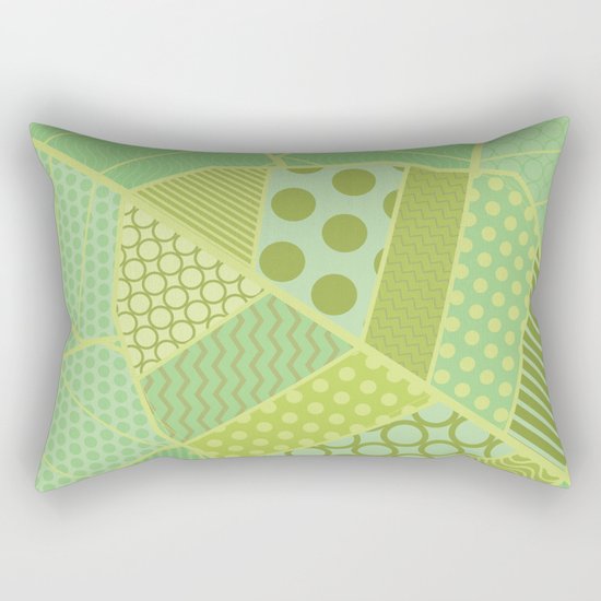 The Unique One (Green Patterned Leaf Patchwork) Rectangular Pillow