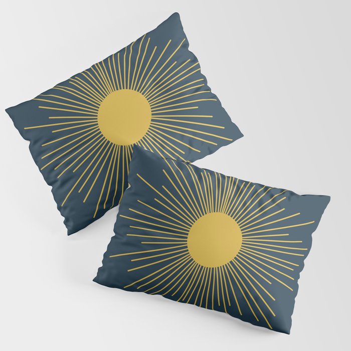 Mid-Century Modern Sunburst II in Light Mustard and Navy Blue Pillow Sham