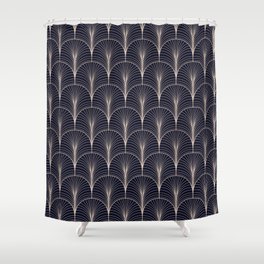 Art Deco Midnight Pattern Dark Blue Gold Shower Curtain