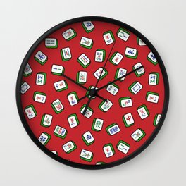 Scattered Mahjong Game Tiles in Red Background. It's Mahjong Time! Wall Clock