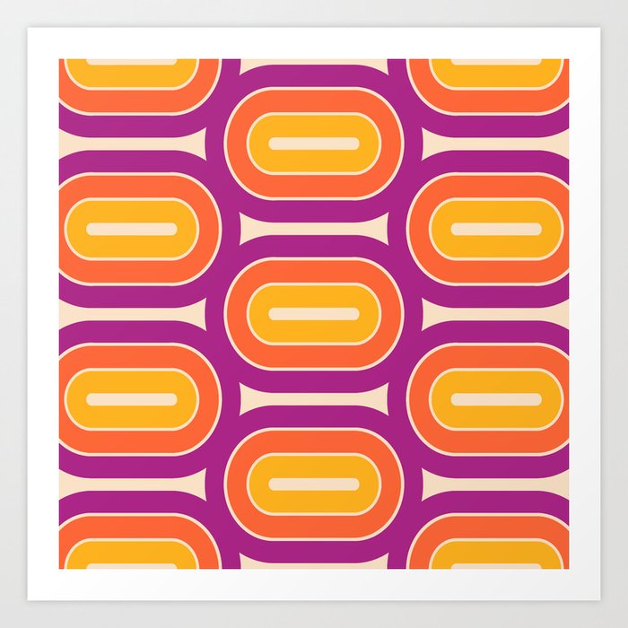 Retro 70s Style Geometric Scandinavian Design 743 Purple Orange and Yellow Art Print