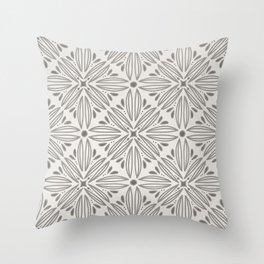 Silver grey floral on cream mandala tile Throw Pillow