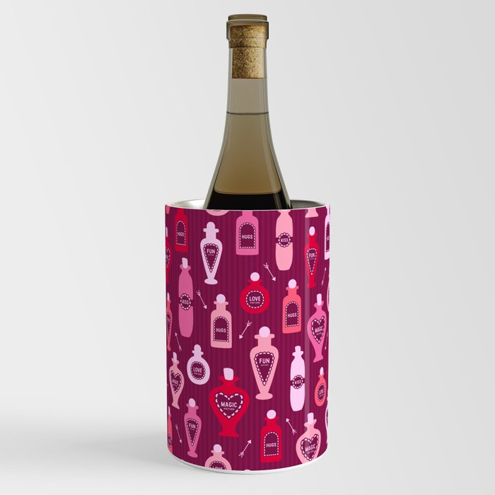 Retro Valentine's magic potion bottles burgundy pattern Wine Chiller