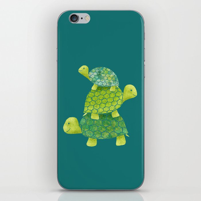 Turtle Stack Family in Teal and Lime Green iPhone Skin