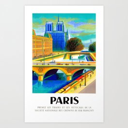 1957 Paris Notre Dame Cathedral French Travel Poster Art Print