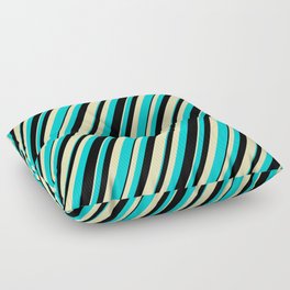 [ Thumbnail: Beige, Dark Turquoise & Black Colored Lines/Stripes Pattern Floor Pillow ]