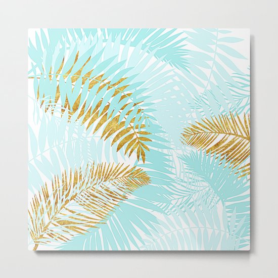 Aloha- Tropical Palm Leaves and Gold Metal Foil Leaf Garden Metal Print