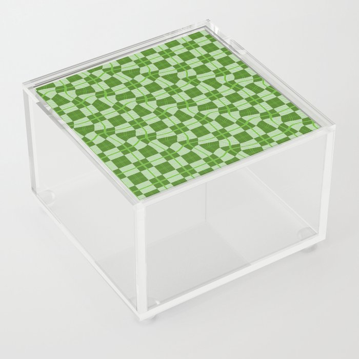 Warped Checkerboard Grid Illustration Vibrant Green Acrylic Box