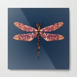 Lava swirl dragonfly pattern on blue background Metal Print