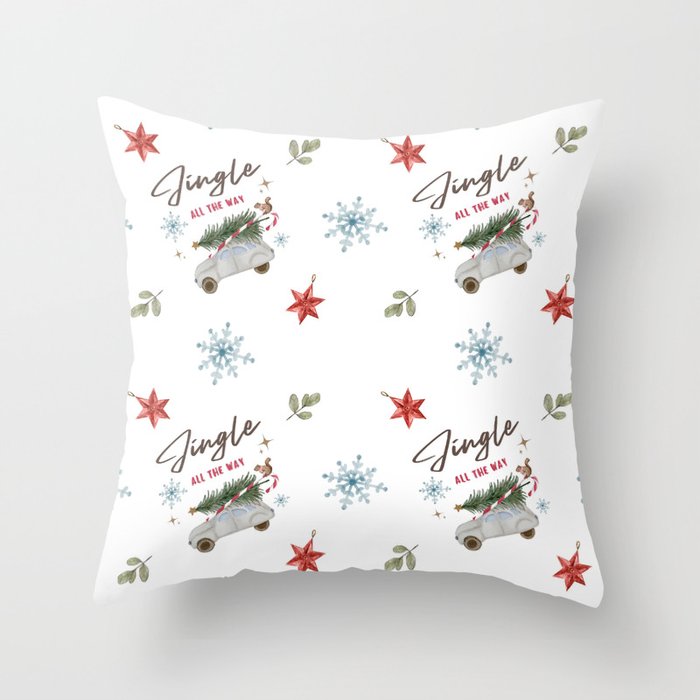 Christmas Car, Tree And Bells Collection Throw Pillow