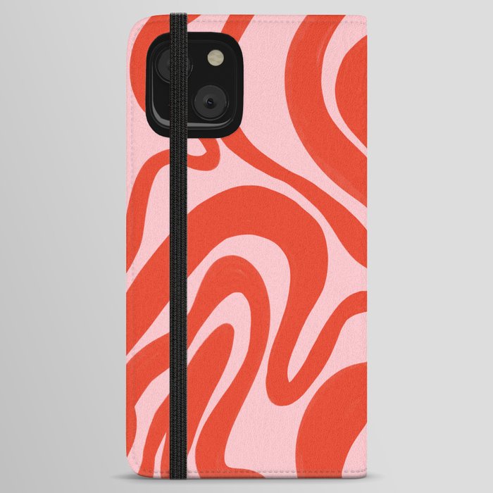 Electric Red on Pink Liquid Swirl Abstract Pattern iPhone Wallet Case