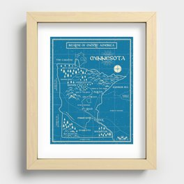 Fantasy Style Map of Minnesota - Blue Recessed Framed Print