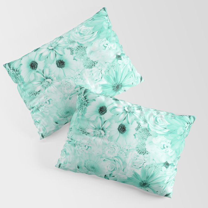 mint green floral bouquet aesthetic cluster Pillow Sham