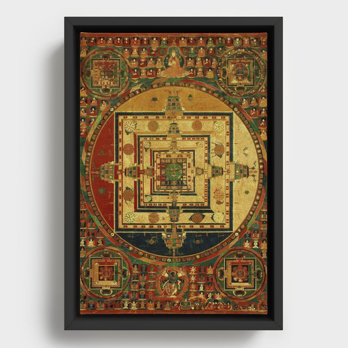 Kalachakra Mandala Gelug Buddhist Deity 1600s Framed Canvas