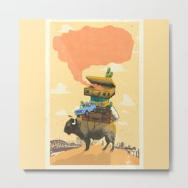 BUFFALO TRAVELS Metal Print | Trip, Animal, Suitcase, Suitcases, Sky, Curated, Portland, Traveling, Dreamlike, Graphicdesign 