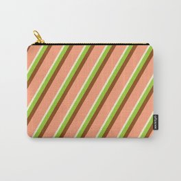 [ Thumbnail: Light Yellow, Green, Brown & Light Salmon Colored Lined/Striped Pattern Carry-All Pouch ]