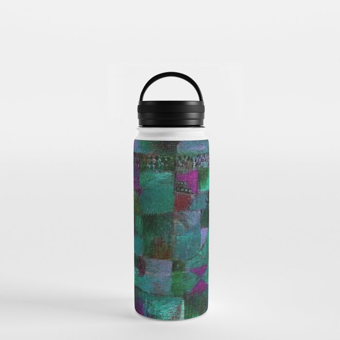 Terraced garden tropical floral  teal blue grotto abstract landscape painting by Paul Klee Water Bottle