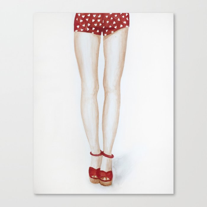 Legs with Red Shorts - Watercolor Canvas Print