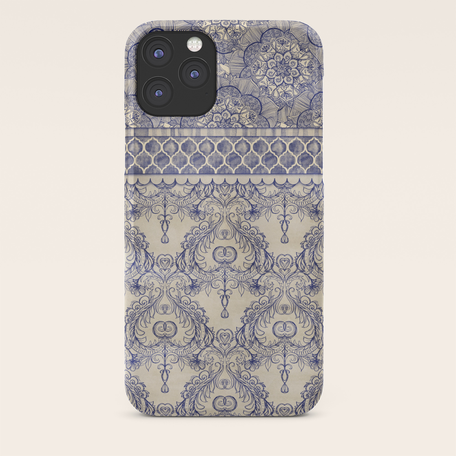 Vintage Wallpaper Hand Drawn Patterns In Navy Blue Cream