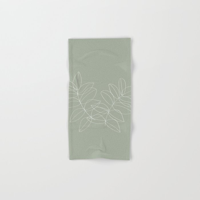 Boho Sage Green, Decor, Line Art, Botanical Leaves Hand & Bath Towel