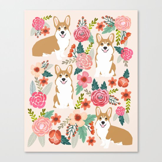 Corgi floral spring bloom flowers nature garden dog dog breeds corgis cute corgi puppies love Canvas Print