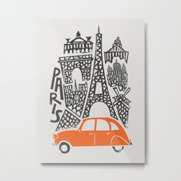 Paris Cityscape Metal Print | Mid Century, Illustration, City, Retro, Travel Poster, Graphicdesign, Eiffel Tower, Paris, Notredame, Tour 