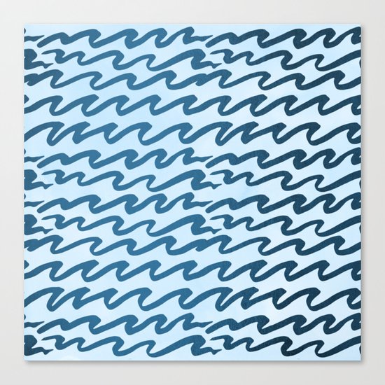 Abstract Metallic Sea Waves Saltwater Taffy Teal on Blue Raspberry Canvas Print