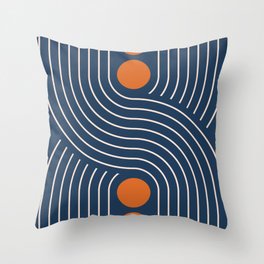 Geometric Lines in Navy and Orange (Rainbow and Moon Phases Abstract) Throw Pillow