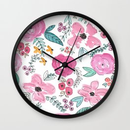 Pink Watercolor Floral Print  Wall Clock