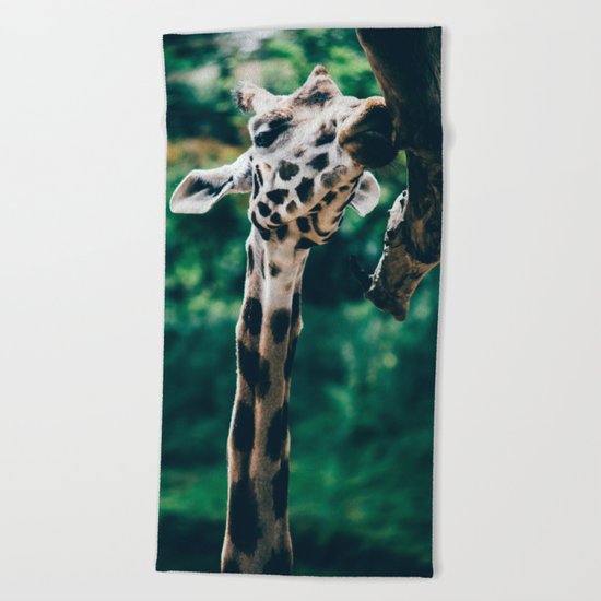 Green Portrait Of A Giraffe Beach Towel