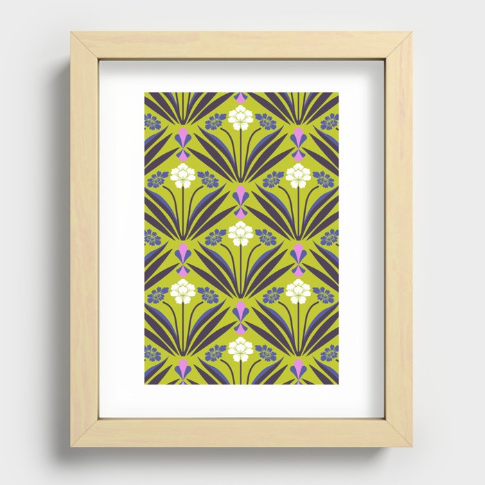 Art deco floral pattern in yellow Recessed Framed Print