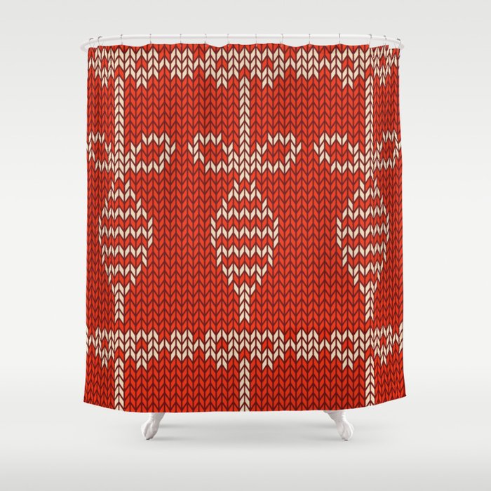 Christmas Pattern Red Knitted Bauble Bow Shower Curtain