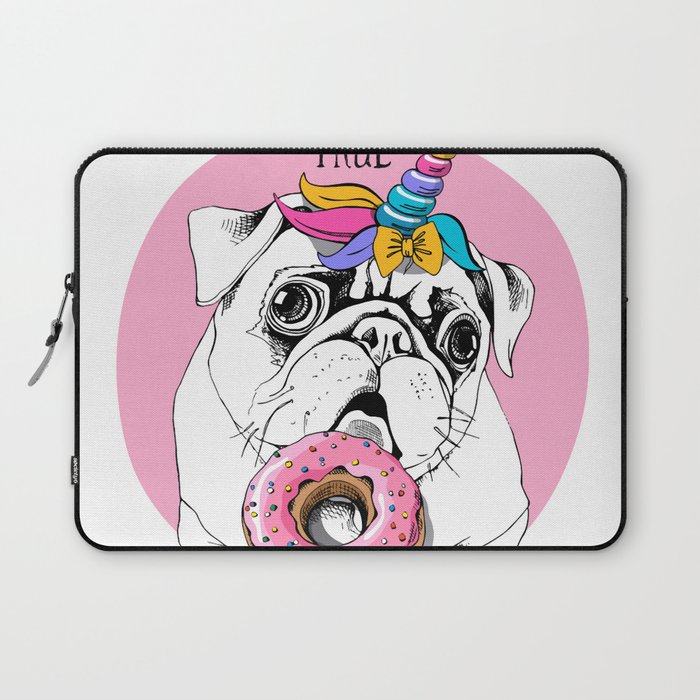 Adorable Puppy Pug Unicorn Mask Wig Laptop Sleeve by Kaiser Store