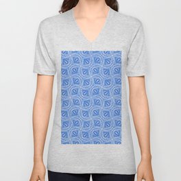 Textured Fan Tessellations in Periwinkle Blue and White V Neck T Shirt