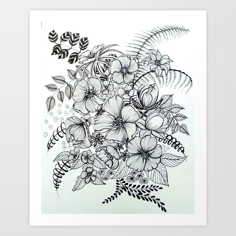 Doodle Flower Sketch Digital Download Pen And Ink Line Drawing Art Print By Arcflorals Society6,Continuous Line Drawing Airplane
