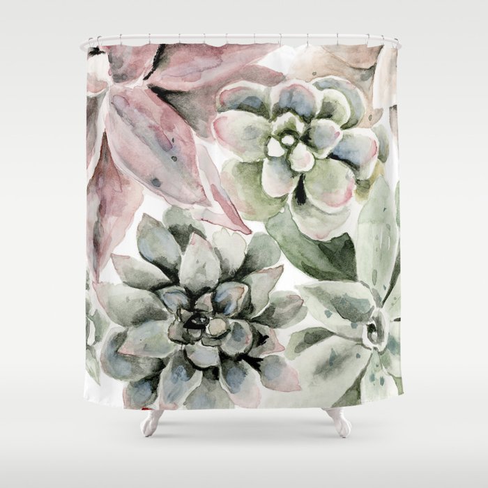 Circular Succulent Watercolor Shower Curtain