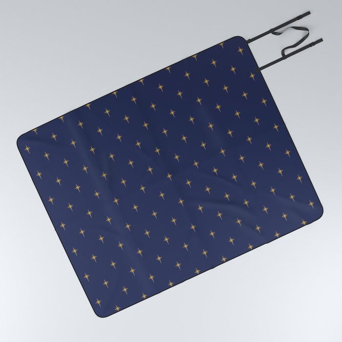 Small Christmas Faux Gold Foil Star in Midnight Blue Picnic Blanket