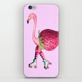 pink flamingo retro media art skate and strawberry iPhone Skin