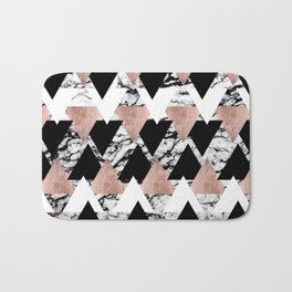 Modern Black White Rose Gold Triangles on Marble Bath Mat | Marble, Graphicdesign, Rosegold, Triangles, Trendy, Modern, Ritzy, Cool, Contemporary, Stylish 