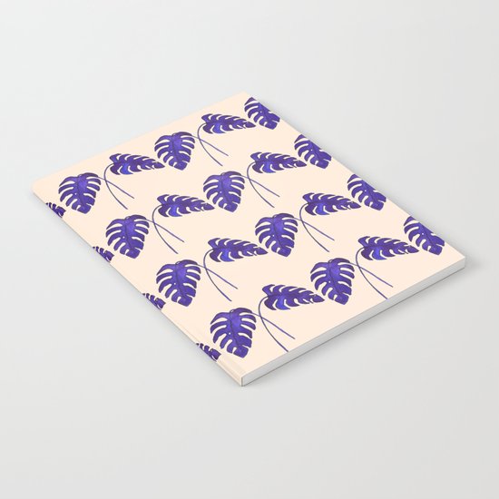 Indigo Monstera Leaf Watercolor on Blush Notebook