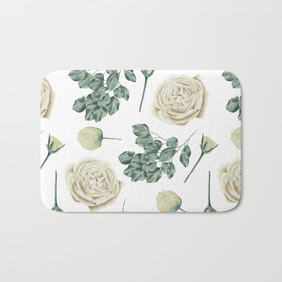 Flower Shop Ivory Cream Roses Pattern Bath Mat