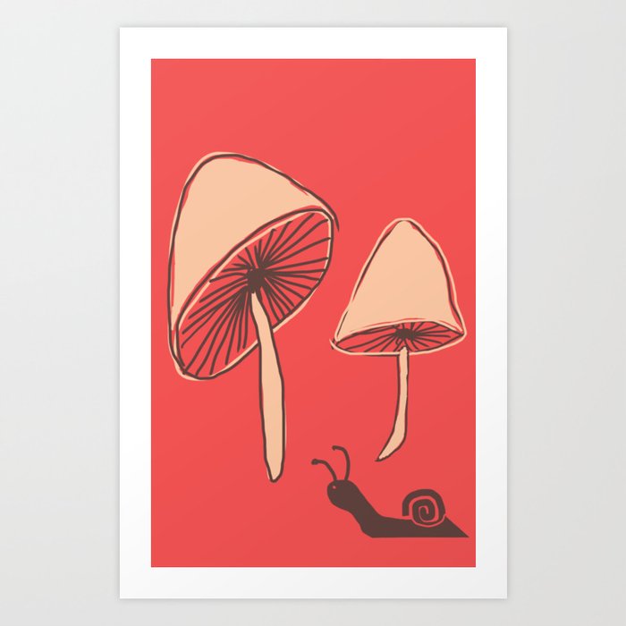 Mushroom and the Disappearing Snail! Nature Illustration Art Print by never2bold Society6