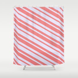 [ Thumbnail: Lavender and Light Coral Colored Stripes/Lines Pattern Shower Curtain ]