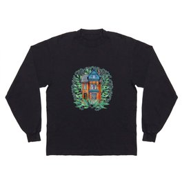 magic  victorian house and green leaves on white background  Long Sleeve T Shirt