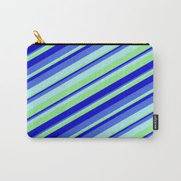 [ Thumbnail: Turquoise, Light Green, Blue, and Royal Blue Colored Stripes/Lines Pattern Carry-All Pouch ]