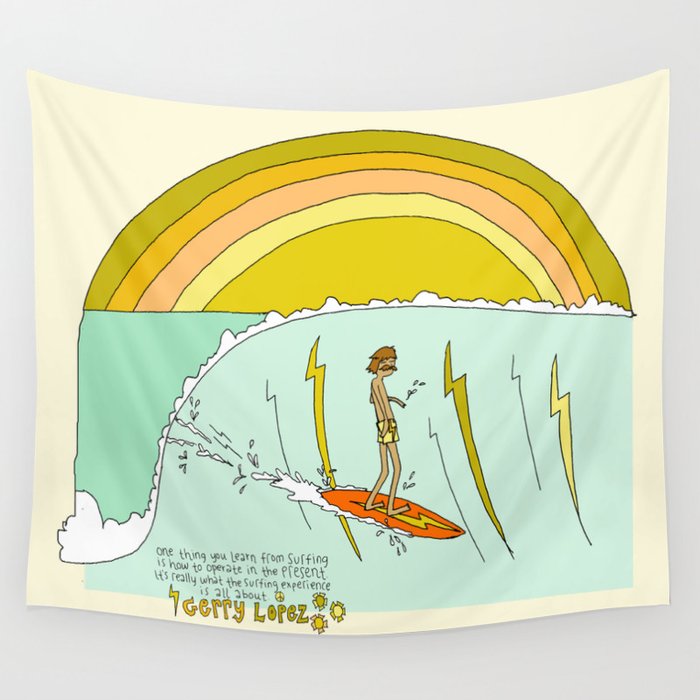surf legend gerry lopez lightning bolt retro surf art by surfy birdy Wall Tapestry