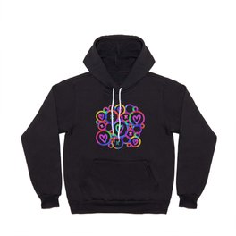 Funky neon rainbow gradient circles pattern with hearts and x shapes Hoody