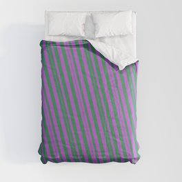 [ Thumbnail: Sea Green and Orchid Colored Stripes/Lines Pattern Comforter ]
