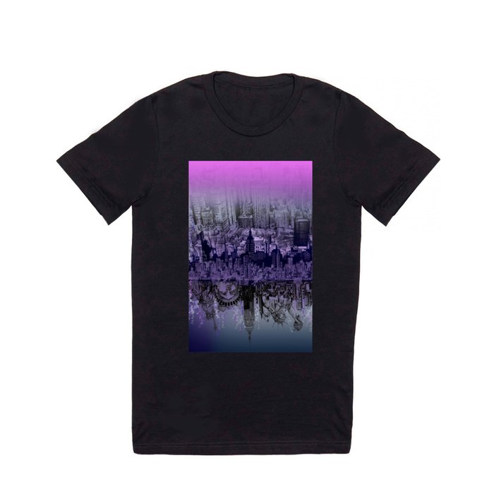 New York skyline drawing collage purple T Shirt